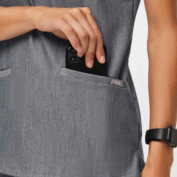 Figs Charcoal Women's V-Neck Scrub Top - Picture 3 of 7